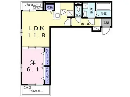 ヴァンヴェール宮町(1LDK/1階)の間取り写真