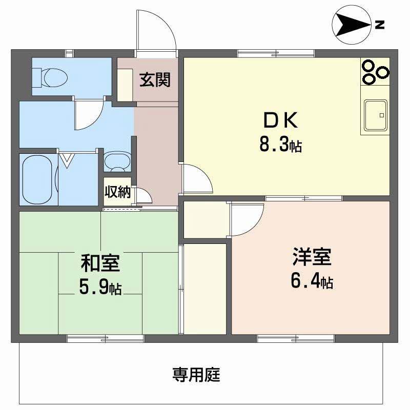 フレグランス野口(2DK/1階)の間取り写真