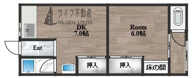 ロイヤルハイツ東大阪(1DK/2階)の間取り写真