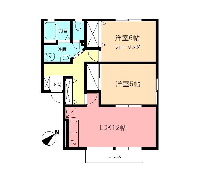 ルミエールB(2LDK/1階)の間取り写真
