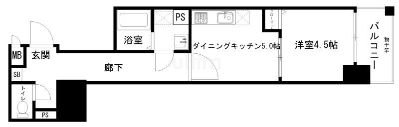 ベラジオ京都西大路II(1DK/9階)の間取り写真