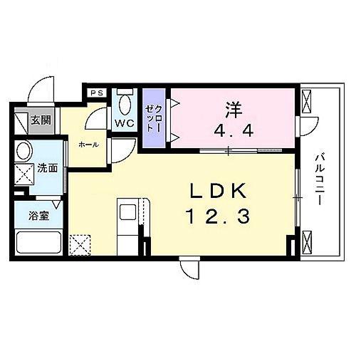 エアリーガーデン(1LDK/2階)の間取り写真
