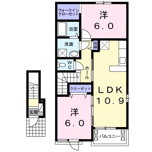 レヴェランスA(2LDK/2階)の間取り写真