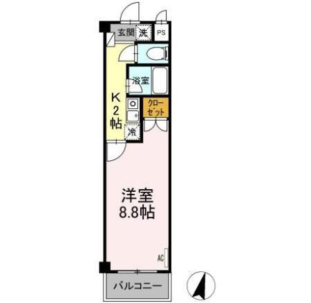 タイムD2(1K/2階)の間取り写真