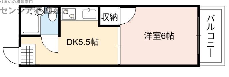 プラザハイツ大西(1DK/2階)の間取り写真