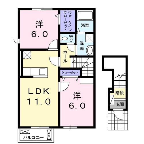 ブルーパインB(2LDK/2階)の間取り写真