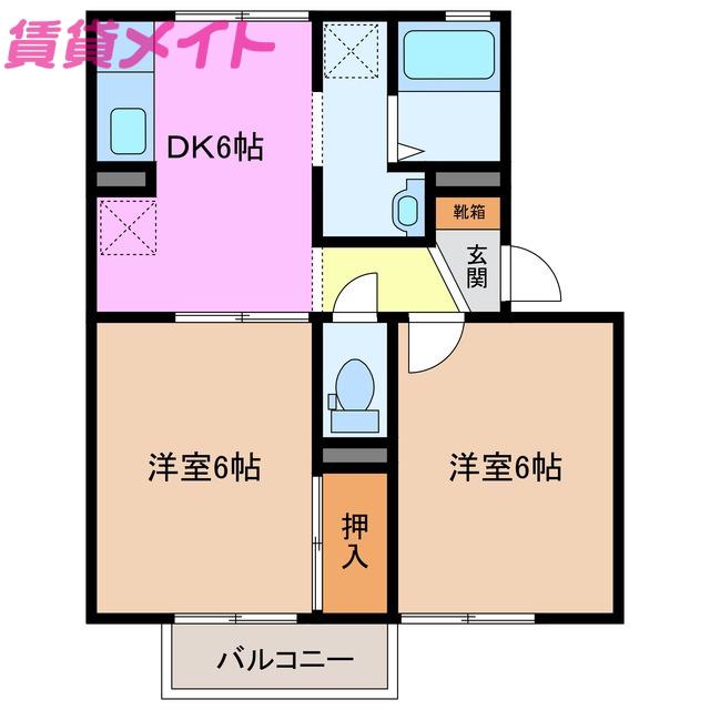 コンフォート里(2DK/2階)の間取り写真