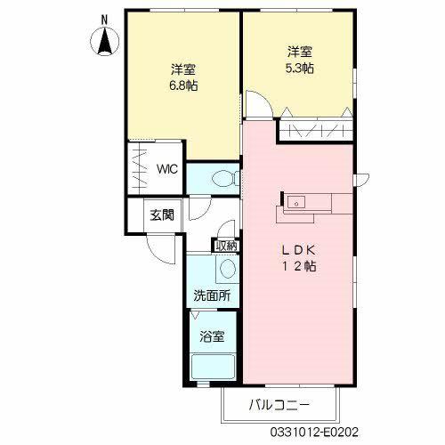 ヴィサージュ本城 E棟(2LDK/2階)の間取り写真