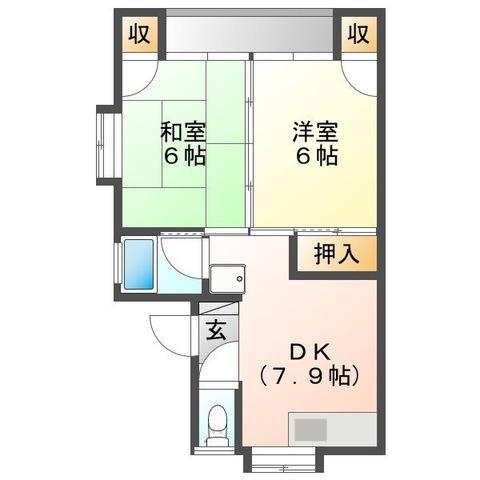 ノースワード高梨(2DK/1階)の間取り写真