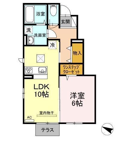 JR山陽本線 寺家駅 徒歩13分 2階建 築9年(1LDK/1階)の間取り写真