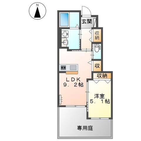 カレラB(1LDK/1階)の間取り写真