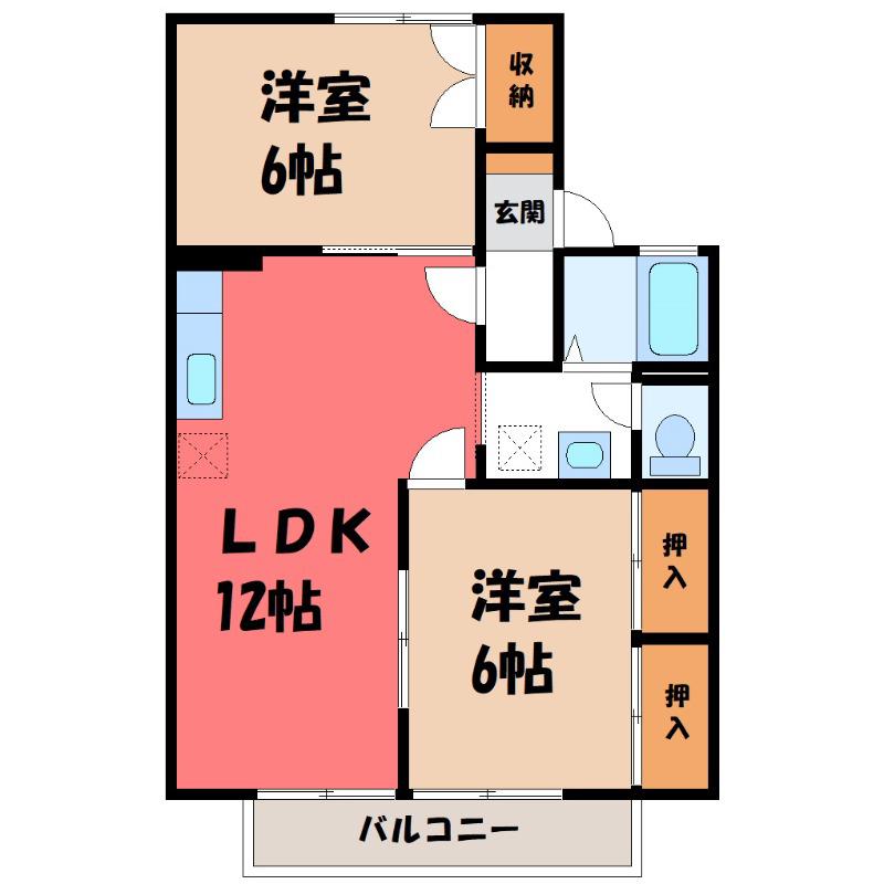 ヴィラ・ウィローII(2LDK/1階)の間取り写真