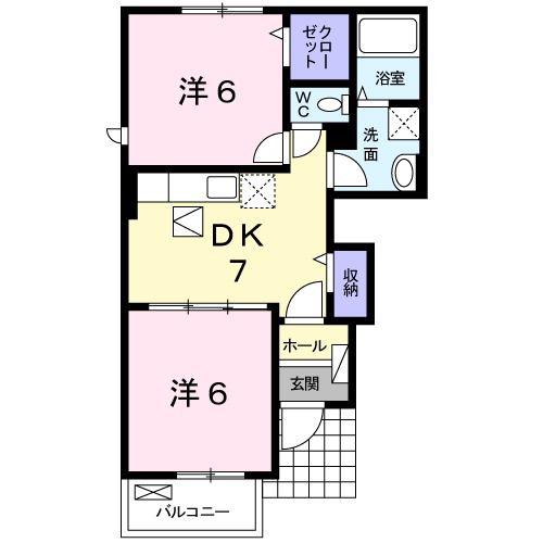 カフリーィエE(2DK/1階)の間取り写真