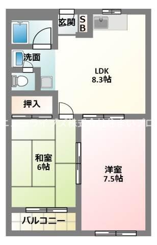 コーポ城垣(2LDK/3階)の間取り写真