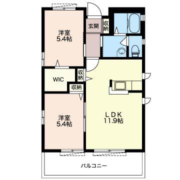 ディアコート結城C(2LDK/1階)の間取り写真