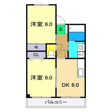 カーサフジ(2DK/2階)の間取り写真