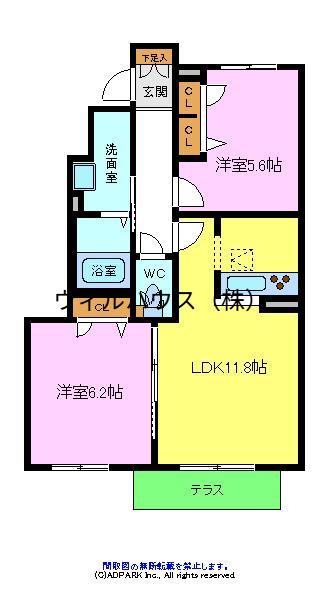 AMICOURT狭山(2LDK/1階)の間取り写真