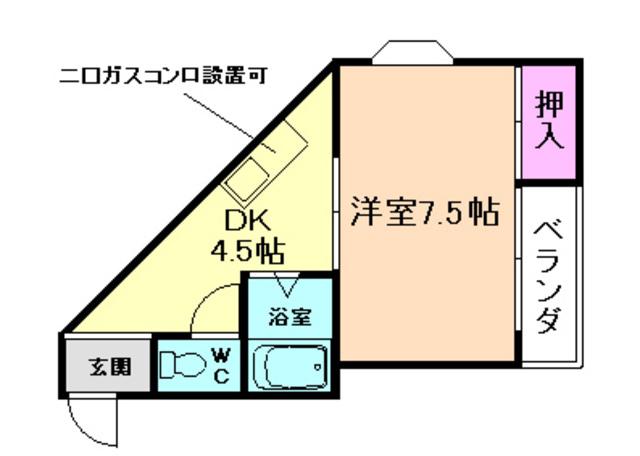 ベル桜井(1K/2階)の間取り写真