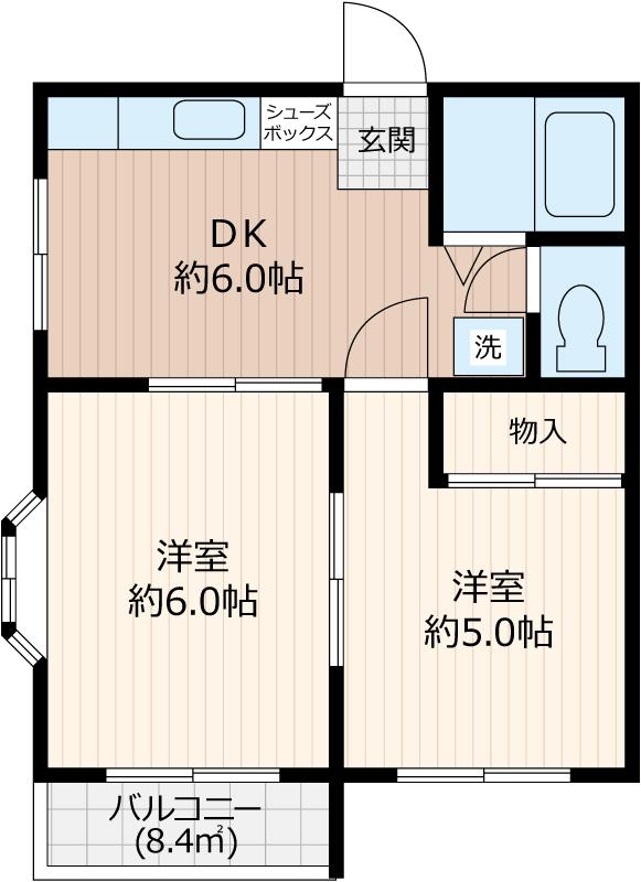 アフェールJ森(2DK/1階)の間取り写真