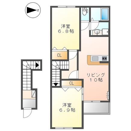 MAISON DE CHAT BLANC(2LDK/2階)の間取り写真