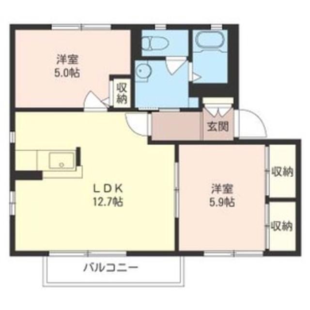 ディアスB(2LDK/2階)の間取り写真