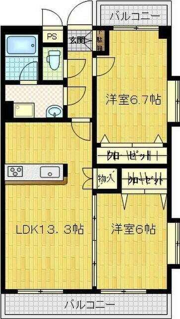 エスト壱番館(2LDK/2階)の間取り写真