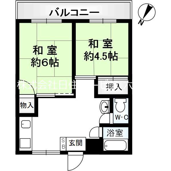 六甲コーポラス(2K/6階)の間取り写真