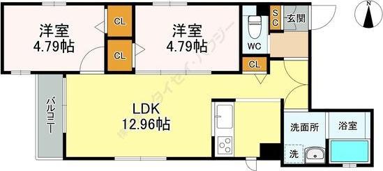 プレシャス新栄(2LDK/4階)の間取り写真