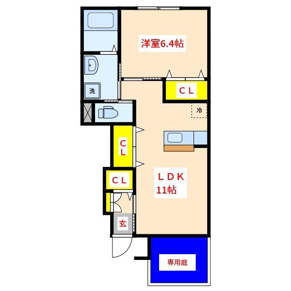 ラシードレーヴ(1LDK/1階)の間取り写真