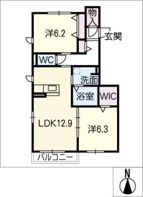 リヴィエールI(2LDK/2階)の間取り写真