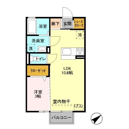 ミルメゾン B(1LDK/2階)の間取り写真
