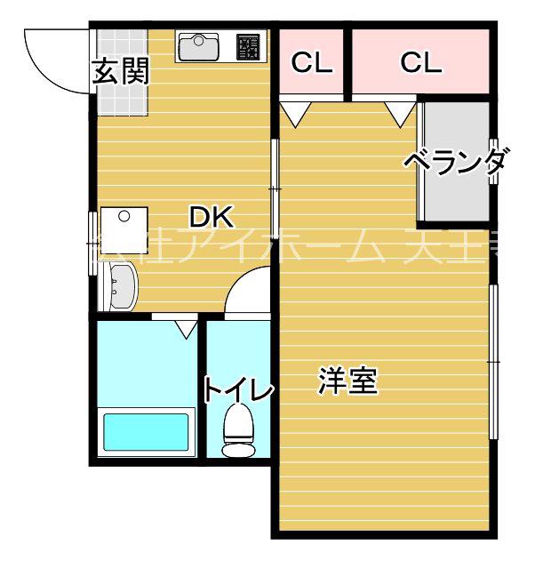 エバー西田辺(1DK/2階)の間取り写真