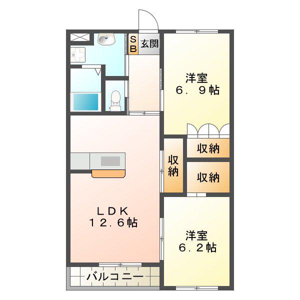 アラ・モード(2LDK/2階)の間取り写真