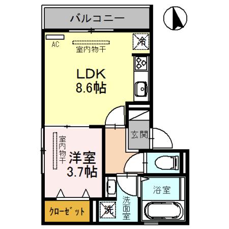 ラ・グラ・フォンティーヌII(1LDK/3階)の間取り写真