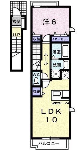 プラテリーアB(1LDK/2階)の間取り写真