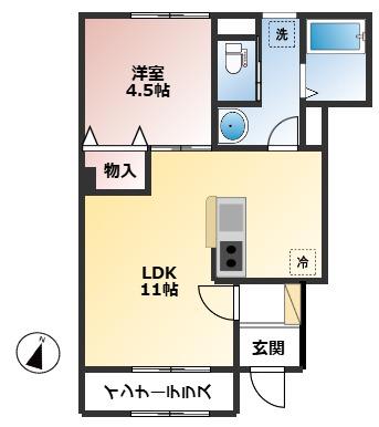 リーブルファイン藤の牛島(1LDK/1階)の間取り写真