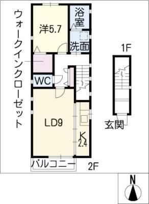 セッティモ若園(1LDK/2階)の間取り写真