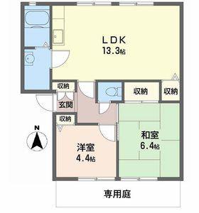 ベクヴェーム春日 B棟(2LDK/1階)の間取り写真