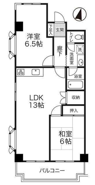 ウエルストン玉川(2LDK/1階)の間取り写真