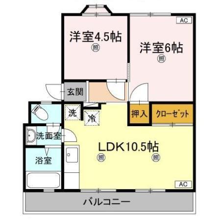森ビル(2LDK/2階)の間取り写真