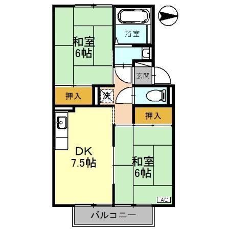 プレジールHASHIMOTOB(2DK/1階)の間取り写真