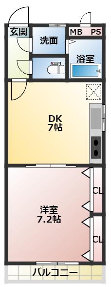 ティーワイ21(1DK/2階)の間取り写真