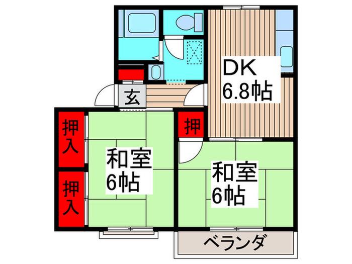 レジデンスタケA(2DK/2階)の間取り写真