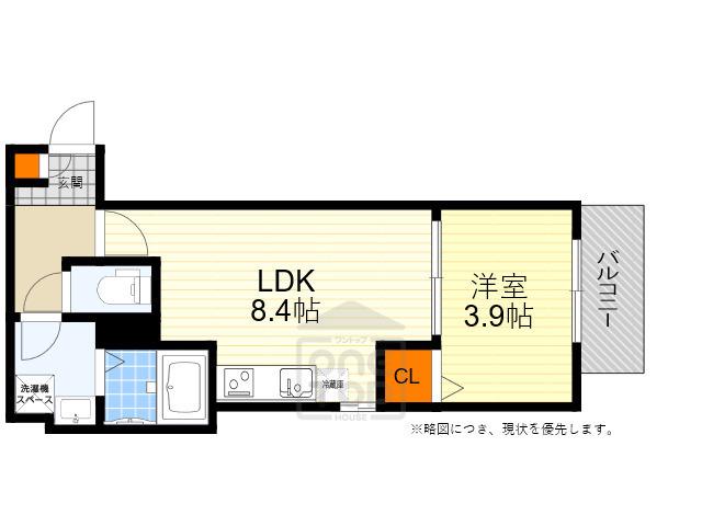 アルカディア江坂(1LDK/2階)の間取り写真