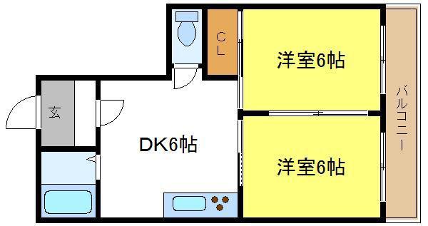 ニッコープラザ平野(2LDK/4階)の間取り写真