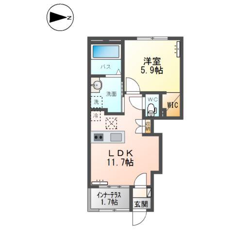 ドゥ シェルポン(1LDK/1階)の間取り写真