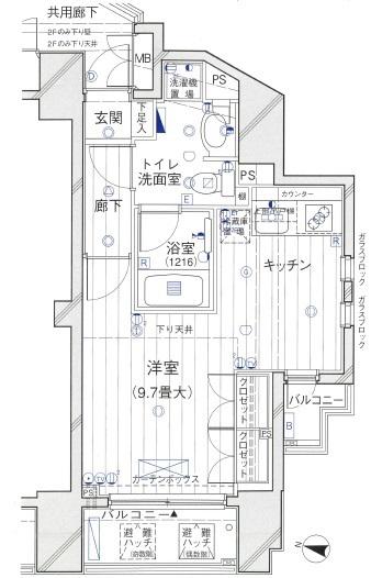 東急ドエル・グラフィオ広尾(ワンルーム/2階)の間取り写真