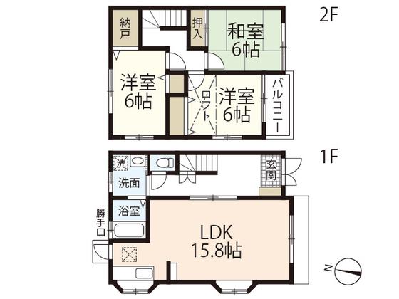 オークス天畠ハイタウンA棟(3SLDK/2階)の間取り写真