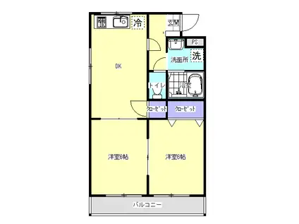 レインボーウエスト南館(2DK/2階)の間取り写真