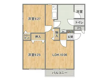 ヒーローマンション・グランブルー(2LDK/4階)の間取り写真